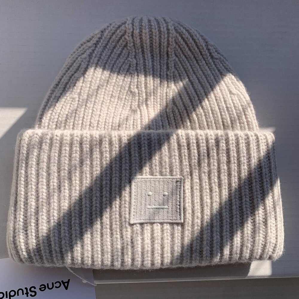 Acne Studios Face Patch Wool Beanie – Light Gray, New